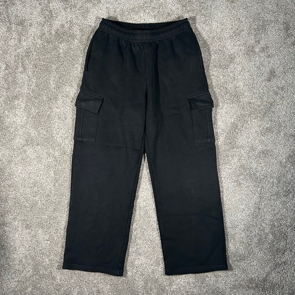 Pants - Womens Black Fleece Cargo Sweatpants Elastic Waist Straight Leg Size S